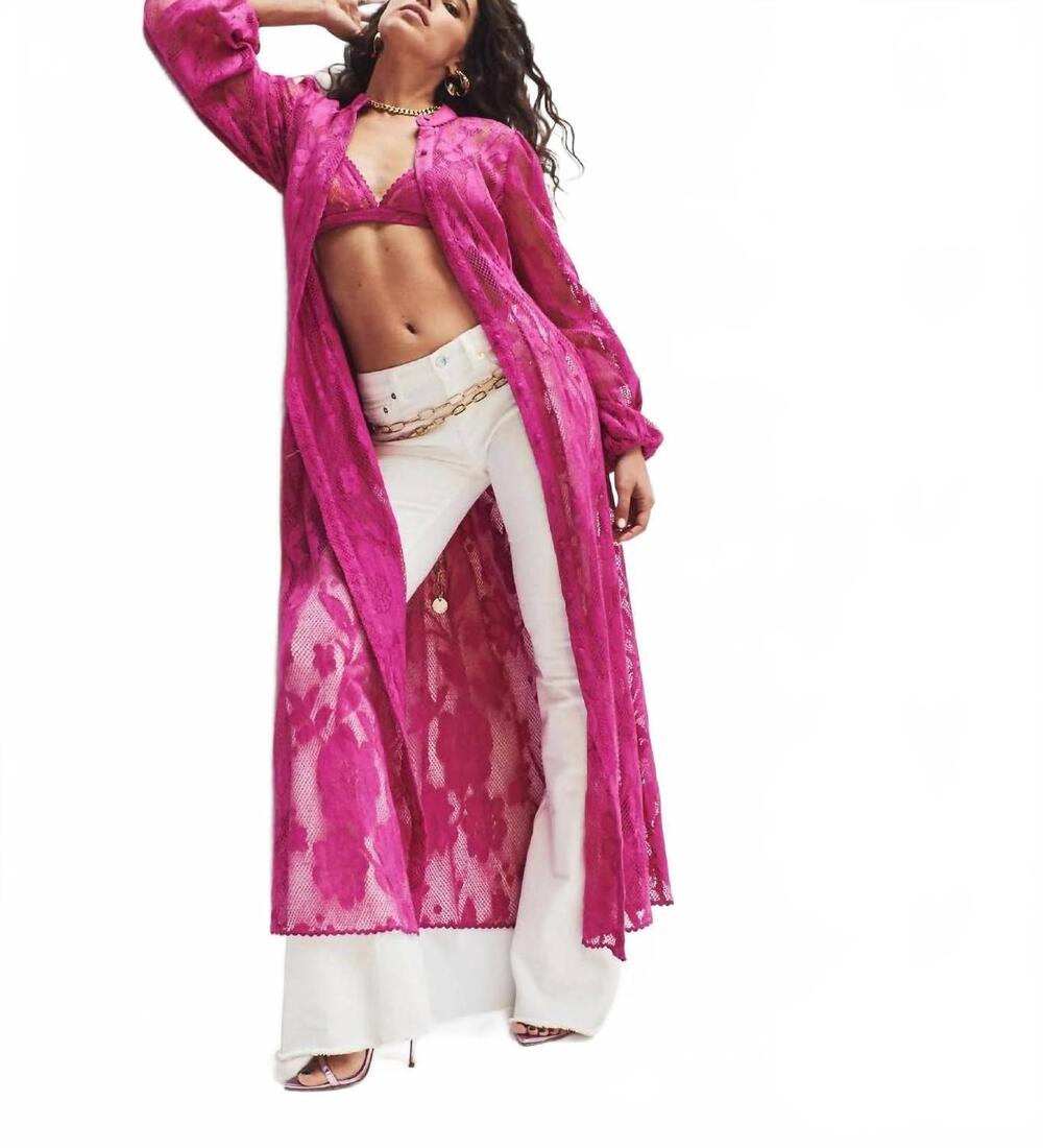 NEW HEMANT & NANDITA flower net caftan coverup in pink